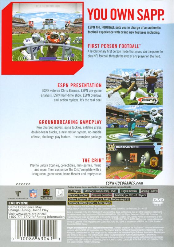 
ESPN NFL Football | PlayStation 2 | back cover | Data by MobyGames.com