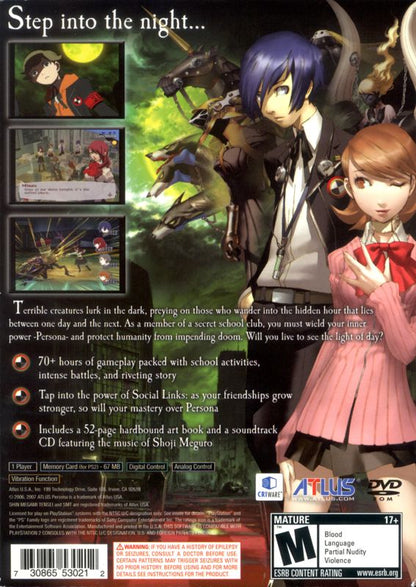 
Shin Megami Tensei: Persona 3 | PlayStation 2 | back cover | Region: North America | source-country=United States | Data by MobyGames.com