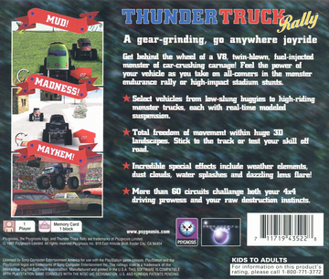 
Thunder Truck Rally | PlayStation | back cover | Data by MobyGames.com