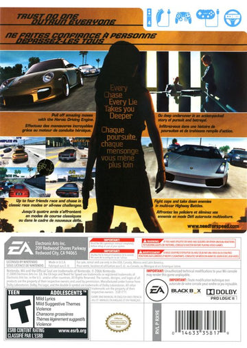 Need for Speed: Undercover | Wii | back cover | region=North America | source-country=Canada | zypher-v2 | moby-be6a85dba219 | Data by MobyGames.com