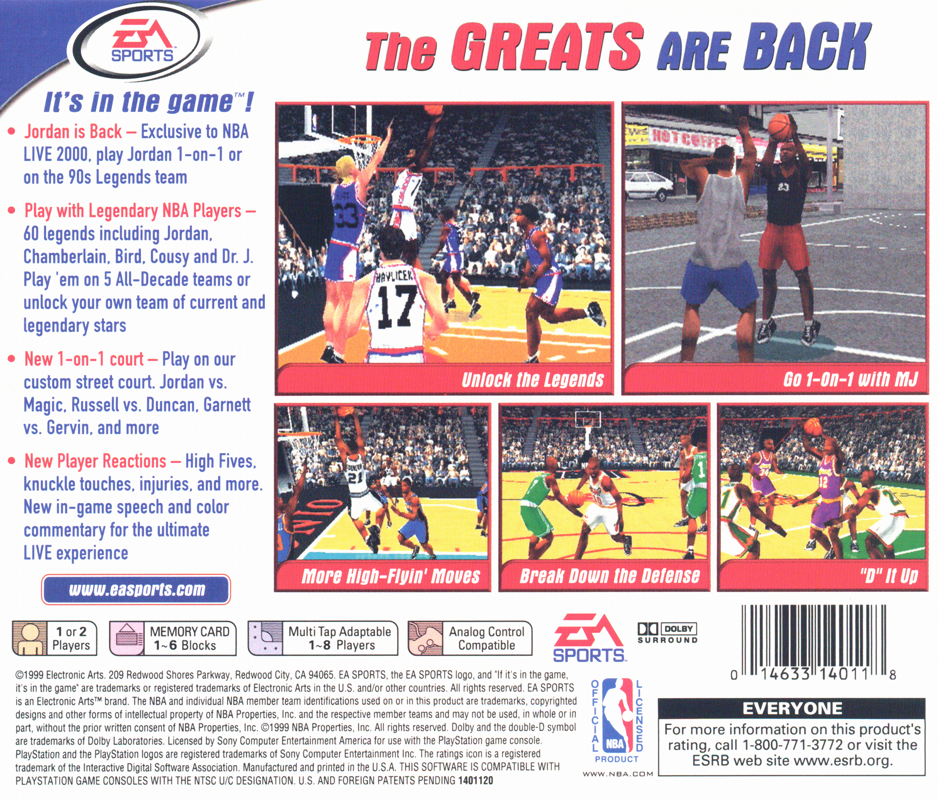NBA Live 2000 | PlayStation | back cover | region=North America | source-country=United States | zypher-v2 | moby-50c47d23b280 | Data by MobyGames.com
