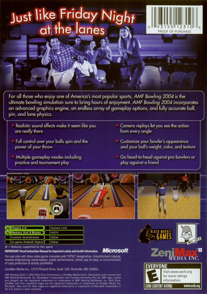 AMF Bowling 2004 | Xbox | back cover | region=North America | source-country=Canada,United States | zypher-v2 | moby-f59491ad8e4f | Data by MobyGames.com