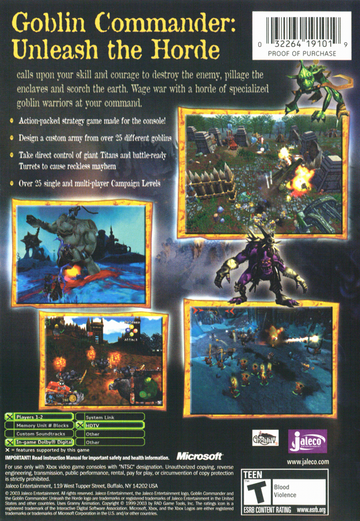 
Goblin Commander: Unleash the Horde | Xbox | back cover | Data by MobyGames.com
