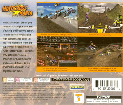 
Motocross Mania | PlayStation | back cover | Region: North America | source-country=Canada,United States | Data by MobyGames.com
