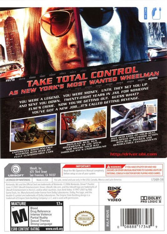 
Driver: Parallel Lines | Wii | back cover | Data by MobyGames.com