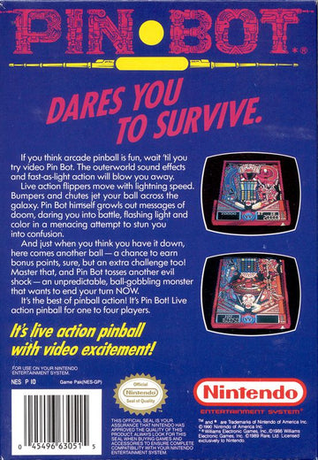 
Pin-Bot | NES | back cover | Data by MobyGames.com