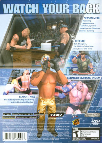 
WWE Smackdown! Here Comes the Pain | PlayStation 2 | back cover | Region: North America | source-country=Canada,United States | Data by MobyGames.com
