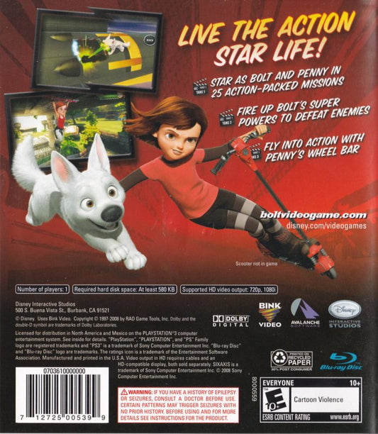 Bolt | PlayStation 3 | back cover | region=North America | source-country=United States | zypher-v2 | moby-ee260c06d3f5 | Data by MobyGames.com