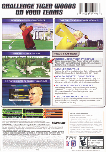 Tiger Woods PGA Tour 2005 | Xbox | back cover | region=North America | source-country=United States | zypher-v2 | moby-8aa837105e38 | Data by MobyGames.com
