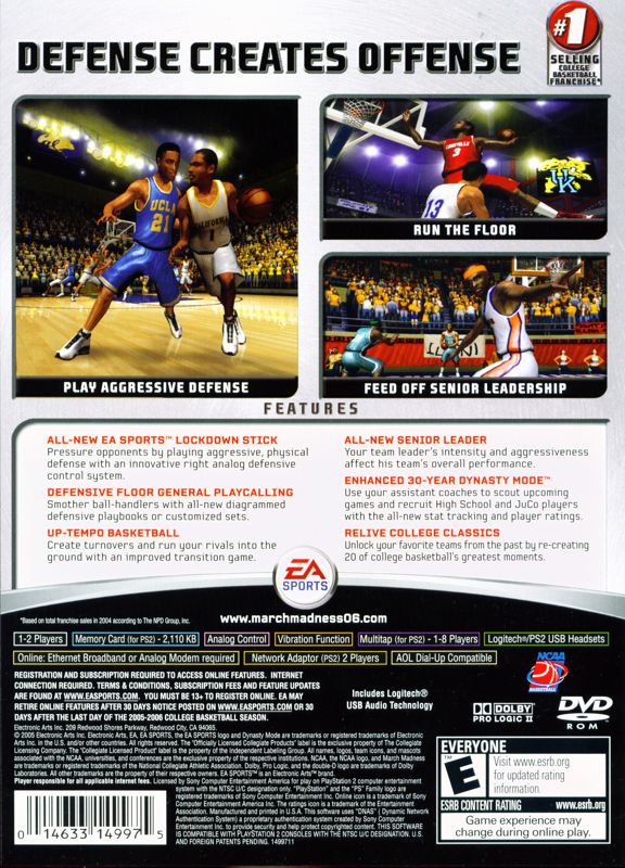 NCAA March Madness 06 | PlayStation 2 | back cover | region=North America | source-country=United States | zypher-v2 | moby-d70f2bc5bc78 | Data by MobyGames.com