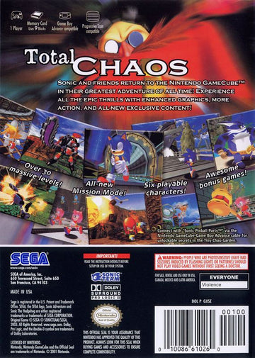 
Sonic Adventure DX (Director's Cut) | GameCube | back cover | Data by MobyGames.com
