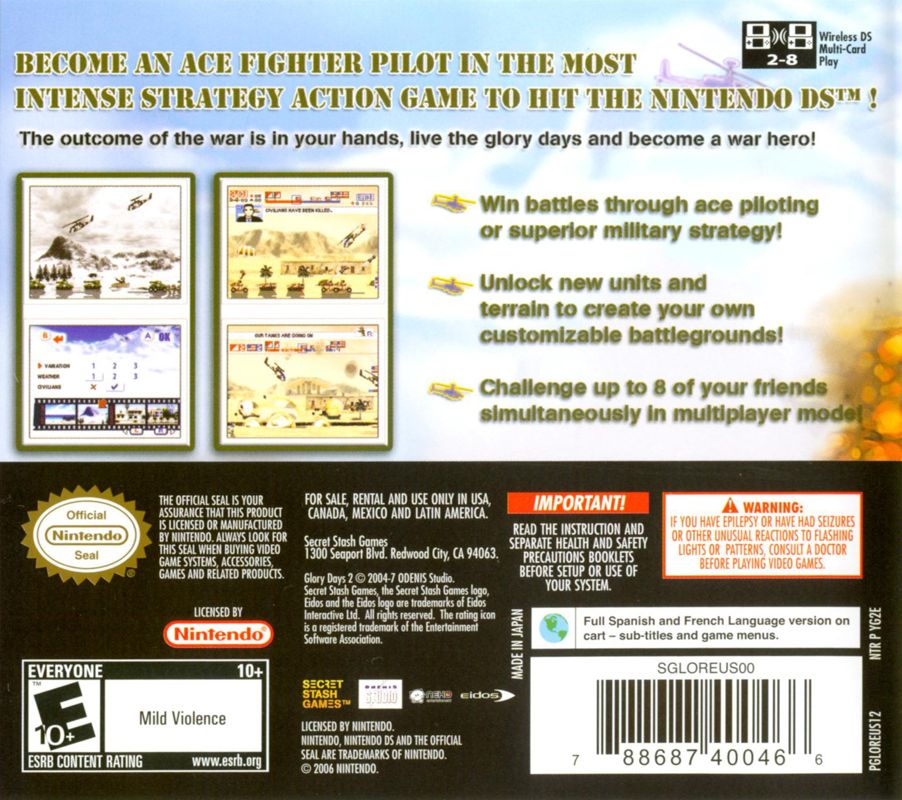 Glory Days 2 | Nintendo DS | back cover | region=North America | source-country=Canada,Mexico,Other,United States | zypher-v2 | moby-75551d021c38 | Data by MobyGames.com