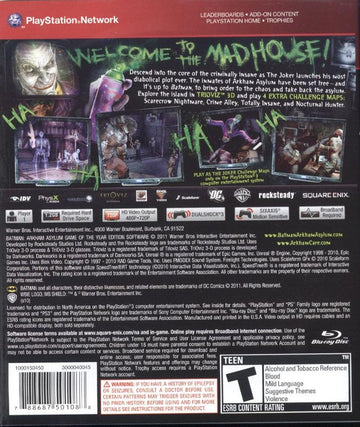 
Batman: Arkham Asylum - Game of the Year Edition | PlayStation 3 | back cover | Region: North America | source-country=United States | Data by MobyGames.com