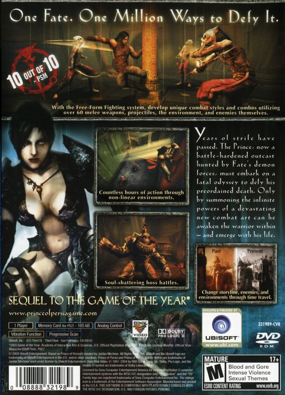 Prince of Persia: Warrior Within | PlayStation 2 | back cover | region=North America | source-country=Canada,United States | zypher-v2 | moby-d38392c46622 | Data by MobyGames.com