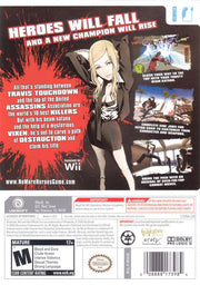 No More Heroes | Wii | back cover | region=North America | source-country=United States | zypher-v2 | moby-9aa1f3e7d108 | Data by MobyGames.com