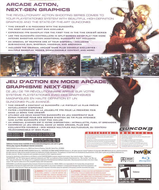 Time Crisis 4 | PlayStation 3 | back cover | Region: North America | source-country=Canada,United States | Data by MobyGames.com