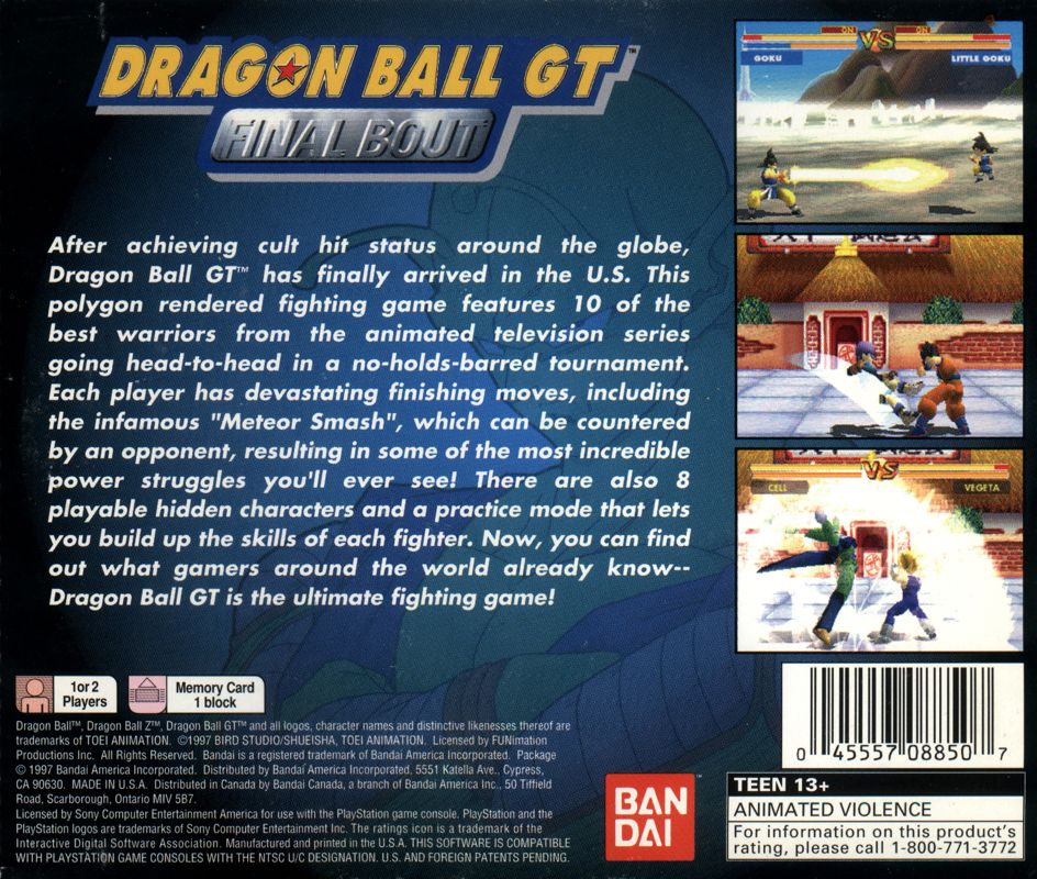 
Dragon Ball GT: Final Bout | PlayStation | back cover | Data by MobyGames.com