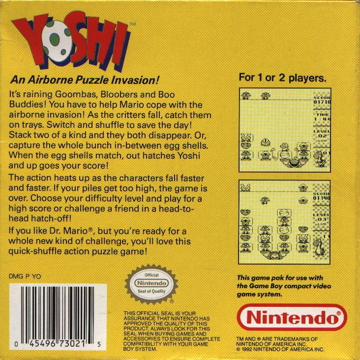 
Yoshi | Game Boy | back cover | Region: North America | source-country=United States | Data by MobyGames.com