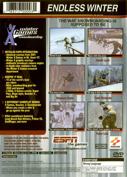 
ESPN Winter X Games Snowboarding | PlayStation 2 | back cover | Region: North America | source-country=United States | Data by MobyGames.com