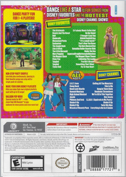 Just Dance: Disney Party | Wii | back cover | region=North America | source-country=United States | zypher-v2 | moby-f7fcab9d728f | Data by MobyGames.com