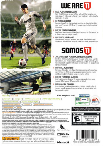FIFA Soccer 11 | Xbox 360 | back cover | region=North America | source-country=United States | zypher-v2 | moby-6a4ffa35fbad | Data by MobyGames.com