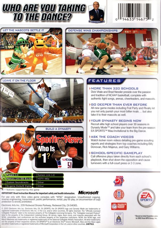 
NCAA March Madness 2004 | Xbox | back cover | Data by MobyGames.com