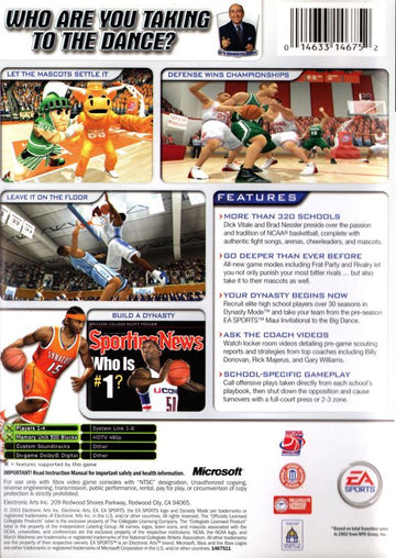 
NCAA March Madness 2004 | Xbox | back cover | Data by MobyGames.com