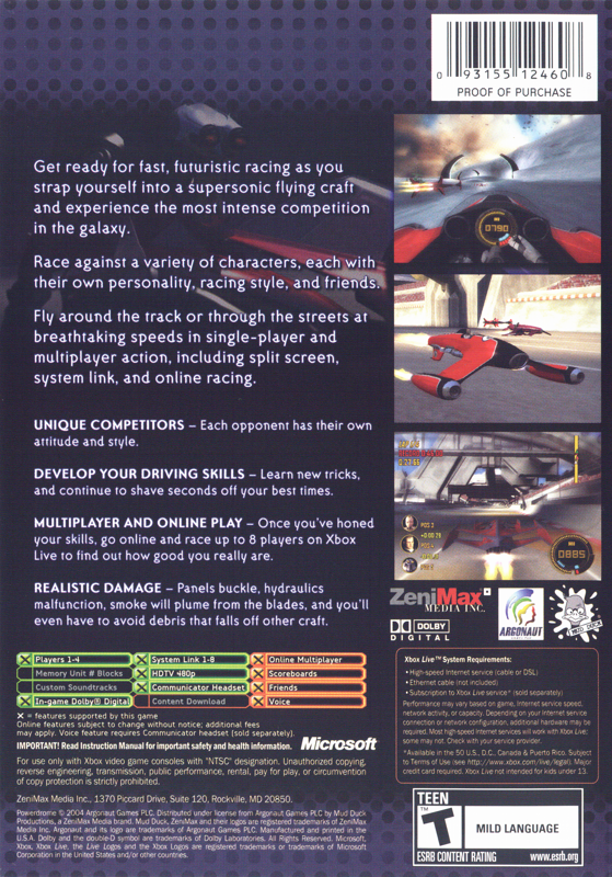 
Power Drome | Xbox | back cover | Data by MobyGames.com