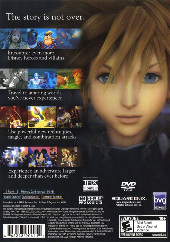 Kingdom Hearts II | PlayStation 2 | back cover | region=North America | source-country=United States | zypher-v2 | moby-3ad760f242c2 | Data by MobyGames.com