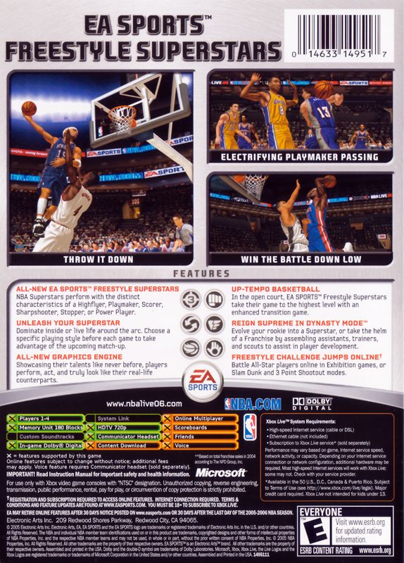 NBA Live 06 | Xbox | back cover | region=North America | source-country=Canada,United States | zypher-v2 | moby-822fc3c1d031 | Data by MobyGames.com