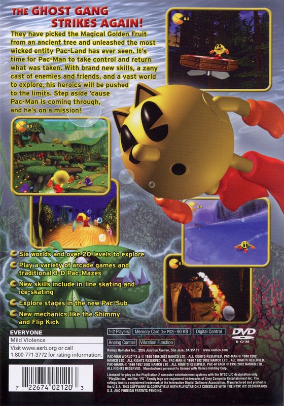 Pac-Man World 2 | PlayStation 2 | back cover | region=North America | source-country=Canada,United States | zypher-v2 | moby-055a82ff05c1 | Data by MobyGames.com