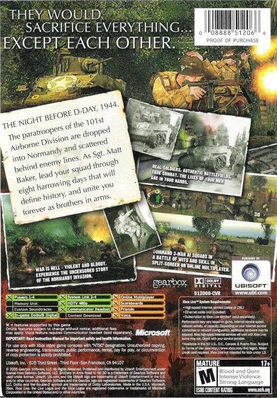 
Brothers in Arms: Road to Hill 30 | Xbox | back cover | Data by MobyGames.com