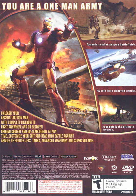 Iron Man | PlayStation 2 | back cover | region=North America | source-country=United States | zypher-v2 | moby-8e5e9566b32a | Data by MobyGames.com