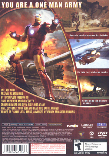 Iron Man | PlayStation 2 | back cover | region=North America | source-country=United States | zypher-v2 | moby-8e5e9566b32a | Data by MobyGames.com