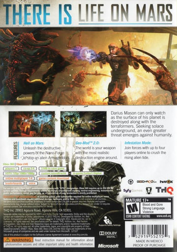
Red Faction: Armageddon | Xbox 360 | back cover | Data by MobyGames.com