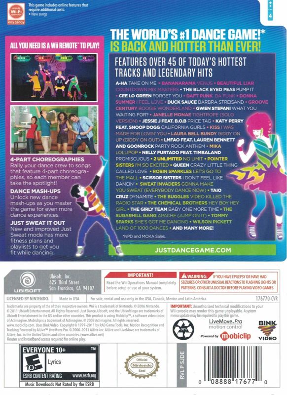 Just Dance 3 | Wii | back cover | region=North America | source-country=United States | zypher-v2 | moby-255a5a0ceb9b | Data by MobyGames.com