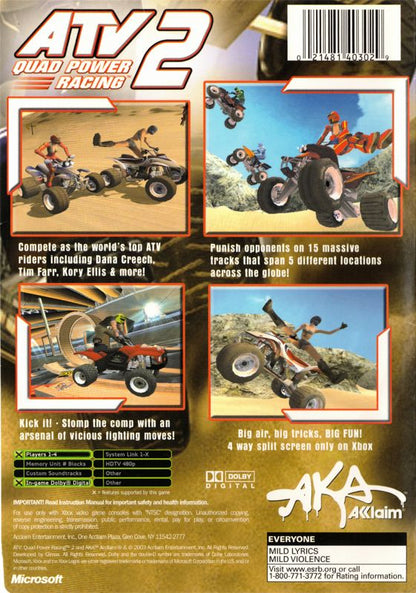 
ATV: Quad Power Racing 2 | Xbox | back cover | Data by MobyGames.com
