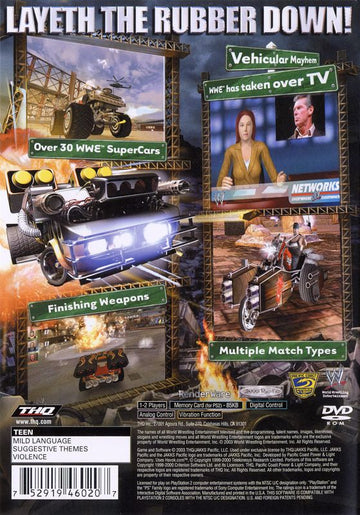 
WWE Crush Hour | PlayStation 2 | back cover | Region: North America | source-country=Canada,United States | Data by MobyGames.com