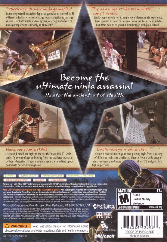 Tenchu Z | Xbox 360 | back cover | region=North America | source-country=United States | zypher-v2 | moby-d586c7059f4b | Data by MobyGames.com