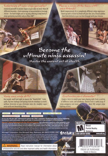 Tenchu Z | Xbox 360 | back cover | region=North America | source-country=United States | zypher-v2 | moby-d586c7059f4b | Data by MobyGames.com