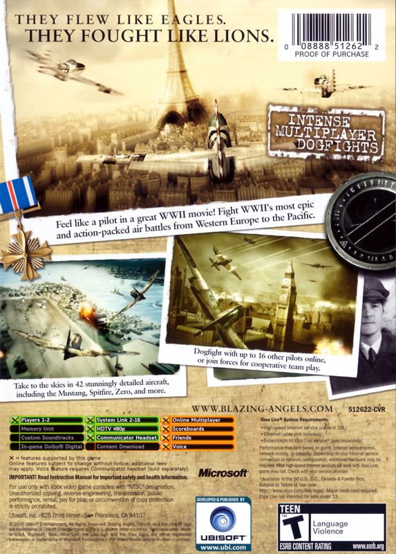 Blazing Angels: Squadrons of WWII | Xbox | back cover | Data by MobyGames.com