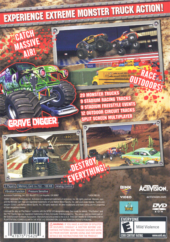 Monster Jam | PlayStation 2 | back cover | region=North America | source-country=United States | zypher-v2 | moby-ad1e54cea1ff | Data by MobyGames.com
