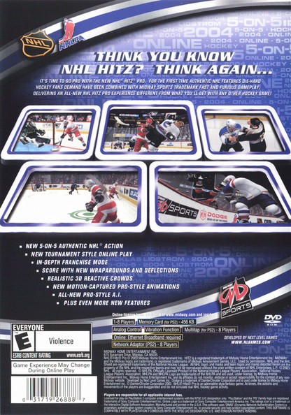 
NHL Hitz Pro | PlayStation 2 | back cover | Region: North America | source-country=Canada,United States | Data by MobyGames.com
