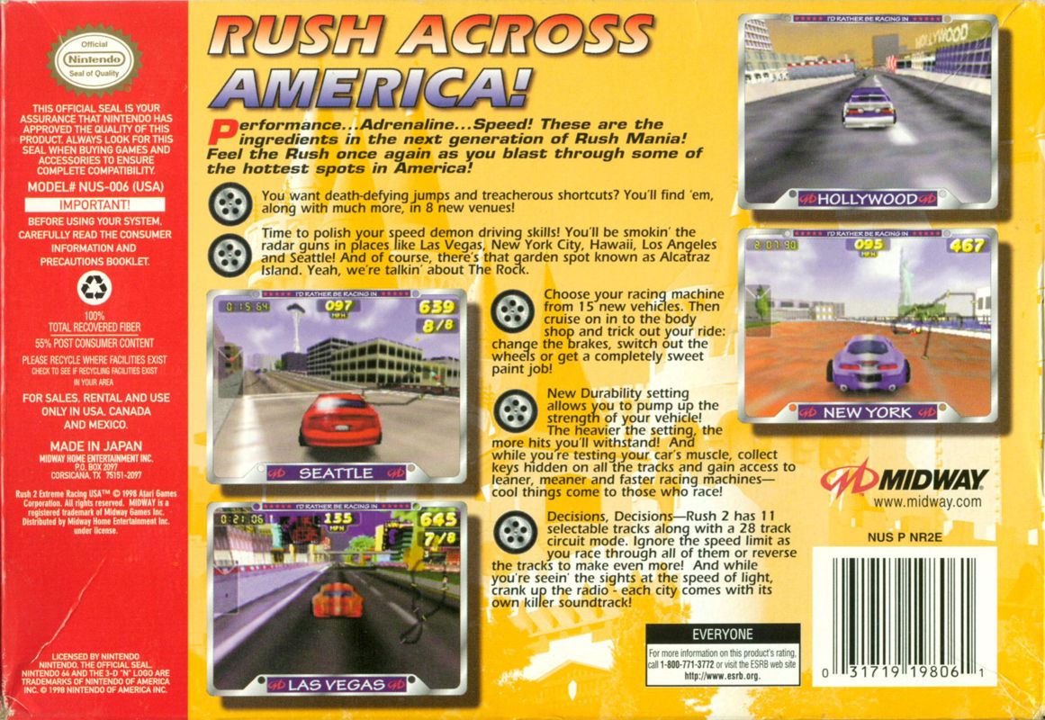 Rush 2: Extreme Racing USA | Nintendo 64 | back cover | Data by MobyGames.com