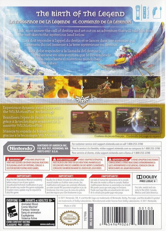 The Legend of Zelda: Skyward Sword | Wii | back cover | region=North America | source-country=Canada,Mexico,Other,United States | zypher-v2 | moby-bd60ca8cbc9e | Data by MobyGames.com