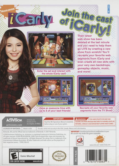 iCarly | Wii | back cover | region=North America | source-country=Canada,Mexico,Other,United States | zypher-v2 | moby-1cd512e81672 | Data by MobyGames.com
