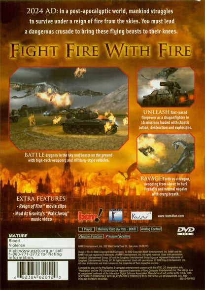 
Reign of Fire | PlayStation 2 | back cover | Region: North America | source-country=Canada,United States | Data by MobyGames.com