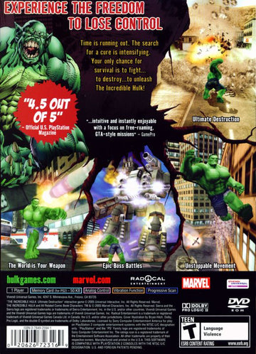 
The Incredible Hulk: Ultimate Destruction | PlayStation 2 | back cover | Data by MobyGames.com