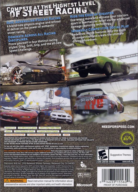 
Need for Speed: ProStreet | Xbox 360 | back cover | Data by MobyGames.com