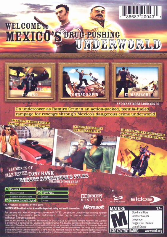 
Total Overdose: A Gunslinger's Tale in Mexico | Xbox | back cover | Data by MobyGames.com